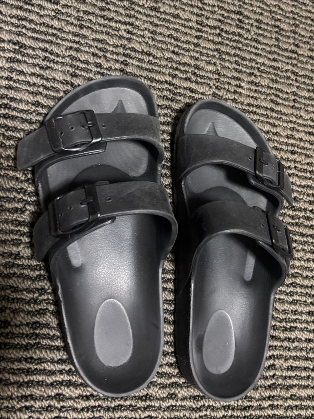 SHADE & SHORE Black Double-Buckle Slide Sandals